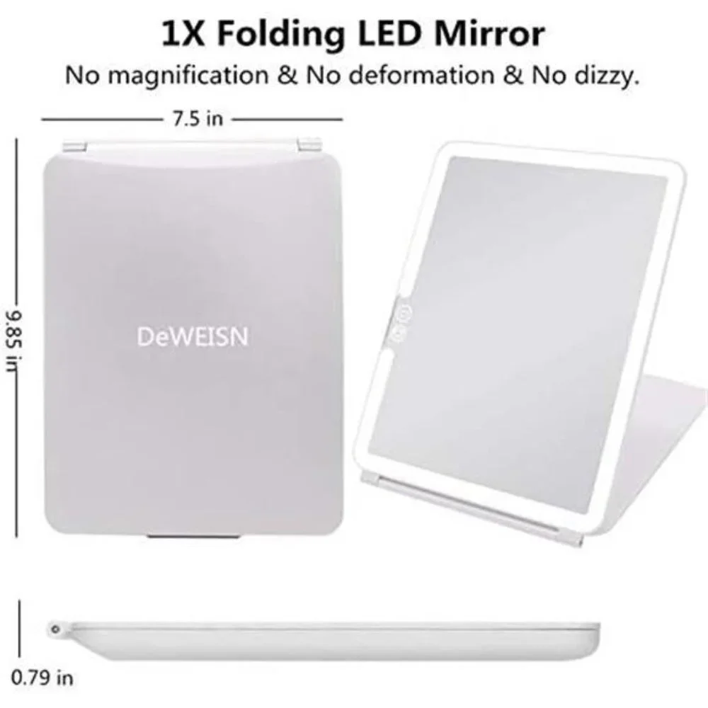 Folding Lighted Makeup Mirror with 72 LEDs 3 Colors Light Modes USB Rechargable